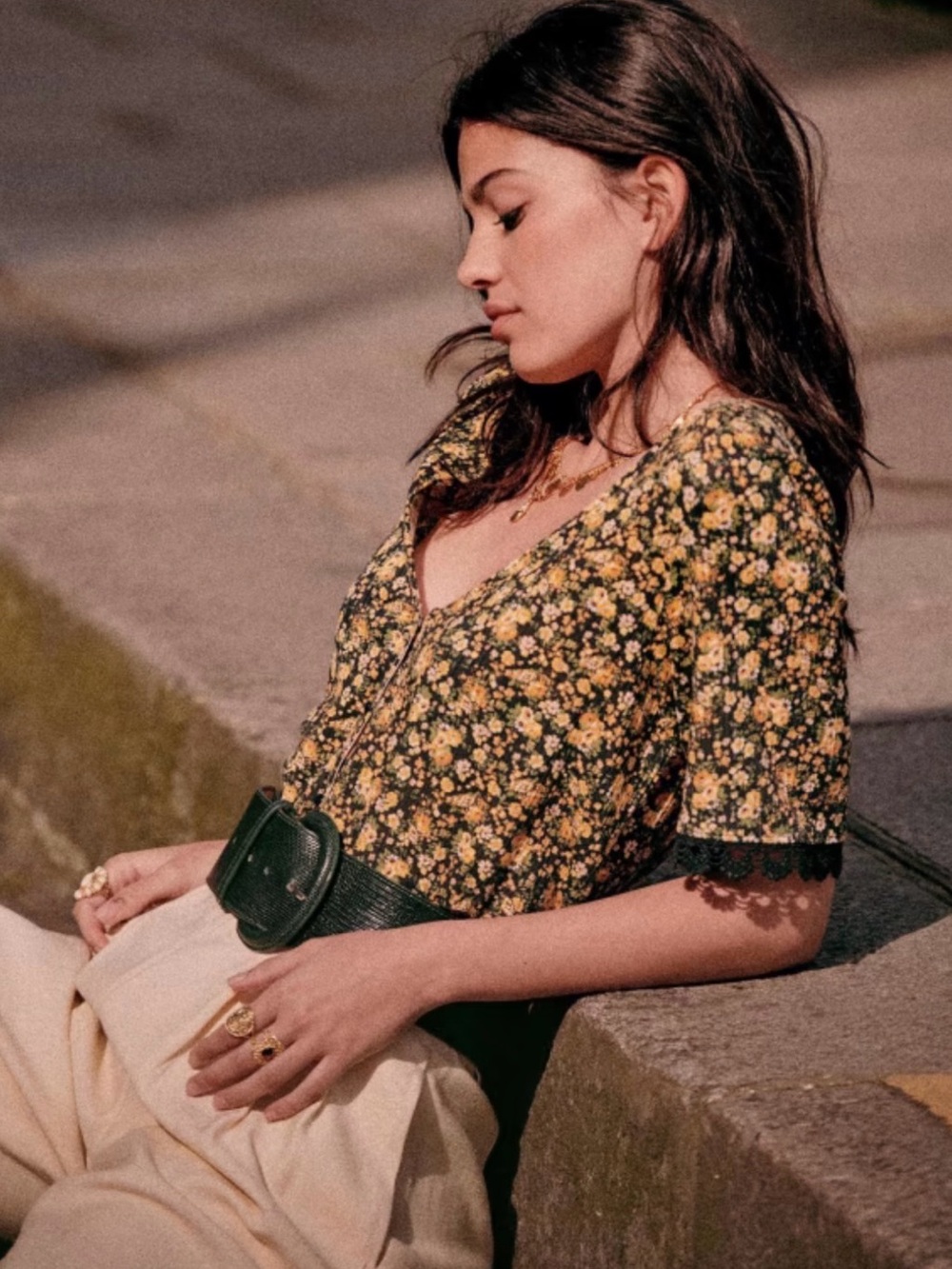 Sezane Short Sleeve Floral CÉLIA T-SHIRT size XS blossom